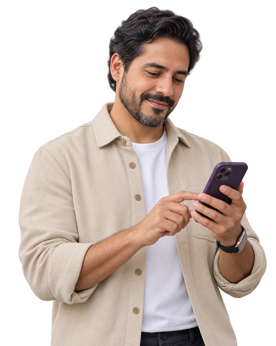 Escena conceptual de un profesional revisando una solicitud de cita en su celular.